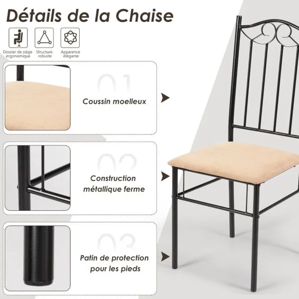 Ensemble Table et 4 Chaises Table à Manger avec 4 Chaises Rembourrées Cadre en Métal pour Cuisine Restaurant Salon