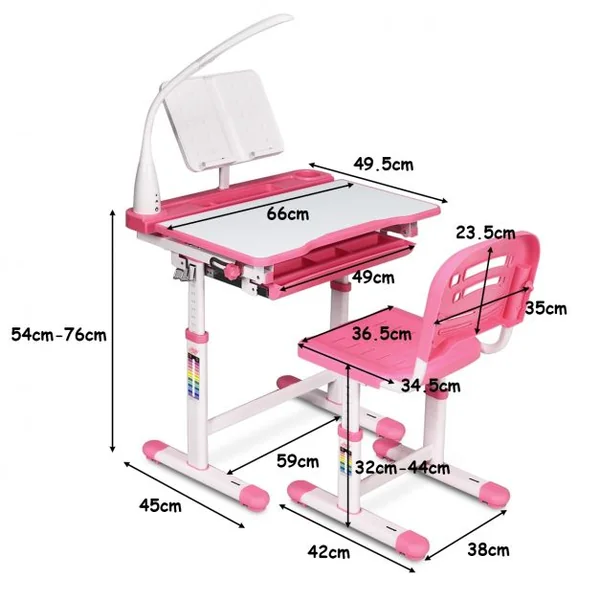 Ensemble Table et Chaise avec Lampe pour Enfant Hauteur Réglable Plateau Inclinable Capacité chaise 80kg, Bleu/Gris/Rose