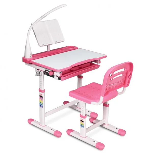 Ensemble Table et Chaise avec Lampe pour Enfant Hauteur Réglable Plateau Inclinable Capacité chaise 80kg, Bleu/Gris/Rose