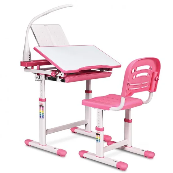 Ensemble Table et Chaise avec Lampe pour Enfant Hauteur Réglable Plateau Inclinable Capacité chaise 80kg, Bleu/Gris/Rose