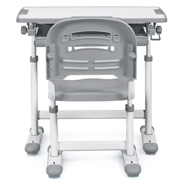 Ensemble table et chaise pour enfant Réglable en Hauteur avec Tiroir Inclinable, en MDF+PP, Facile à Nettoyer, Gris