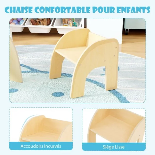 Ensemble Table et Chaise pour Enfants Mignon Ensemble Table et Chaise d'Activité avec Grand Plateau Bords Arrondis Naturel/Blanc