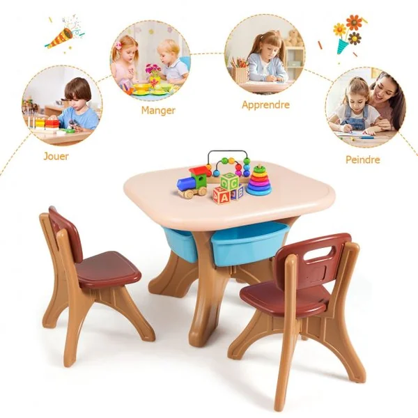 Ensemble Table et Chaises pour Enfant Inclus 1 Table et 2 Chaises Matériau Ecologique