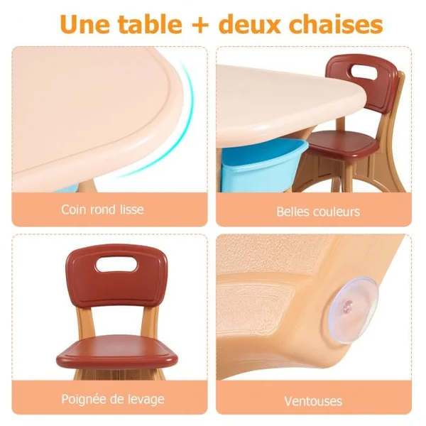 Ensemble Table et Chaises pour Enfant Inclus 1 Table et 2 Chaises Matériau Ecologique