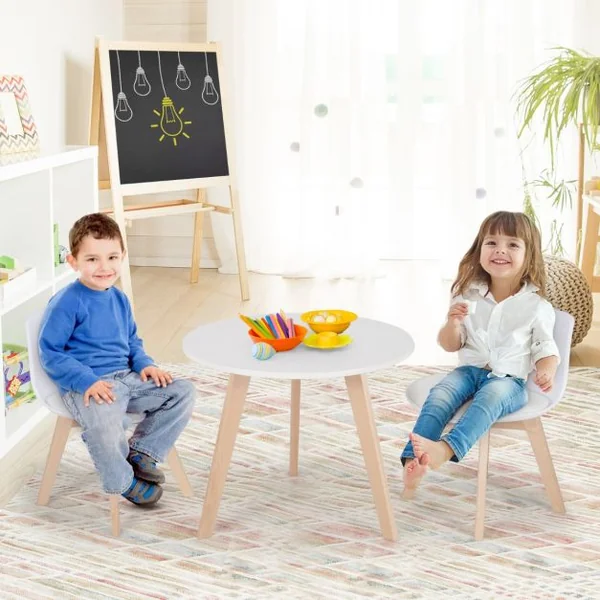 Ensemble Table et Chaises pour Enfants Pieds en Bois de Hêtre Robuste pour Jouer Dessiner Manger Etudier