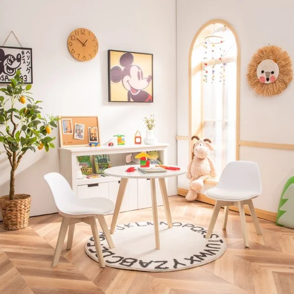 Ensemble Table et Chaises pour Enfants Pieds en Bois de Hêtre Robuste pour Jouer Dessiner Manger Etudier