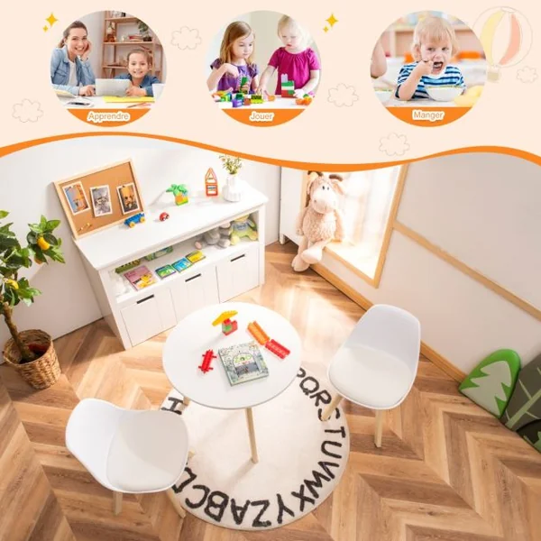 Ensemble Table et Chaises pour Enfants Pieds en Bois de Hêtre Robuste pour Jouer Dessiner Manger Etudier