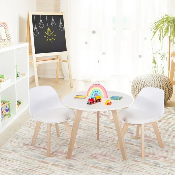 Ensemble Table et Chaises pour Enfants Pieds en Bois de Hêtre Robuste pour Jouer Dessiner Manger Etudier