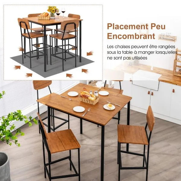 Ensemble Table et Chaises Salle à manger pour 4 Personnes Cadre en Métal 4 Chaises de Style industrielle