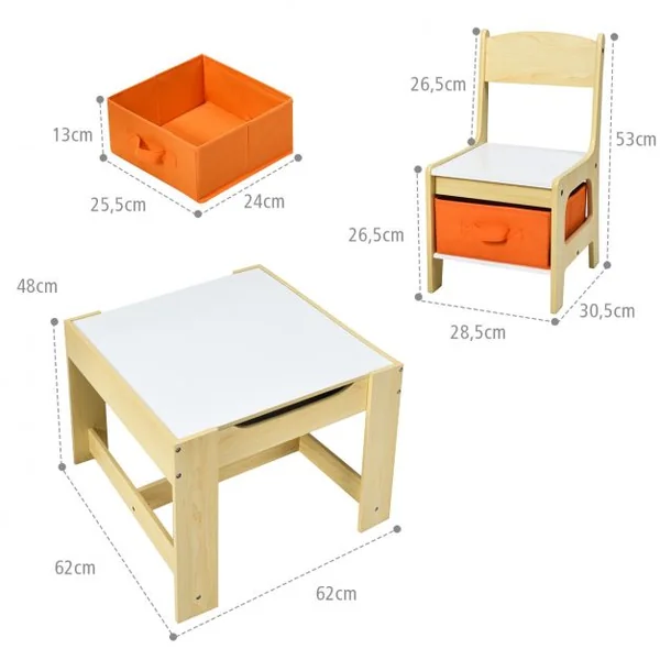 Ensemble Table Transformable en Tableau et 2 Chaises en Bois pour Enfants