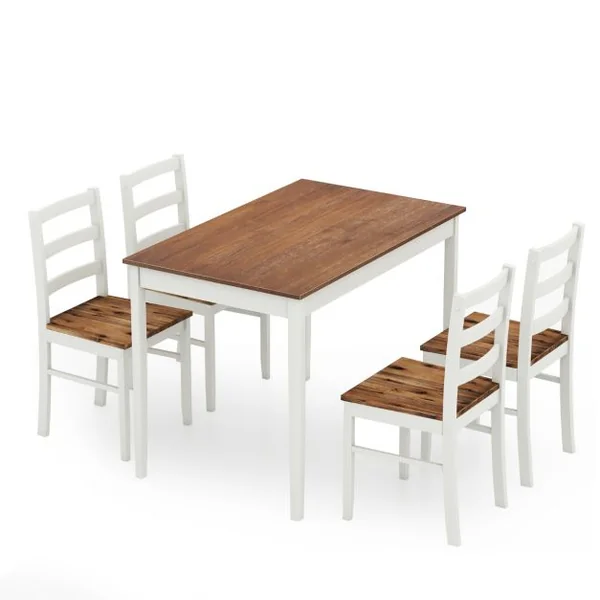 Ensemble Table à Manger et 4 Chaises Pieds en Bois d'Hévéa Table Cuisine Rectangulaire 108 x 66,5cm pour Salle à Manger Cuisine Café