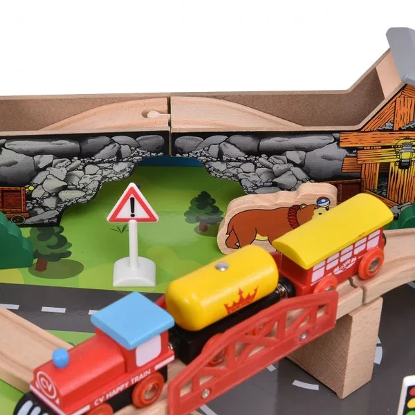 Ensemble train en bois de sapin et table Circuit de train en bois table de jeux 108 pcs grande table d’activité 98*60*45 cm