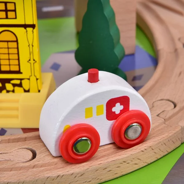 Ensemble train en bois de sapin et table Circuit de train en bois table de jeux 108 pcs grande table d’activité 98*60*45 cm