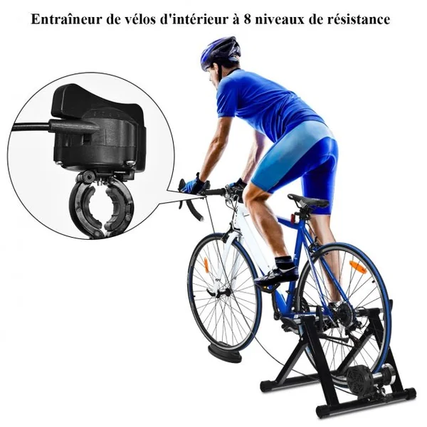 Entraîneur de Vélo avec fil pour Roue 26-28’’ en Acier avec 8 Niveaux de Résistance Charger Max 100KG