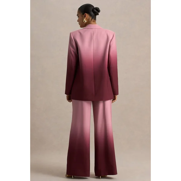 Enya | Blazer satiné ombré cerise à décolleté plongeant