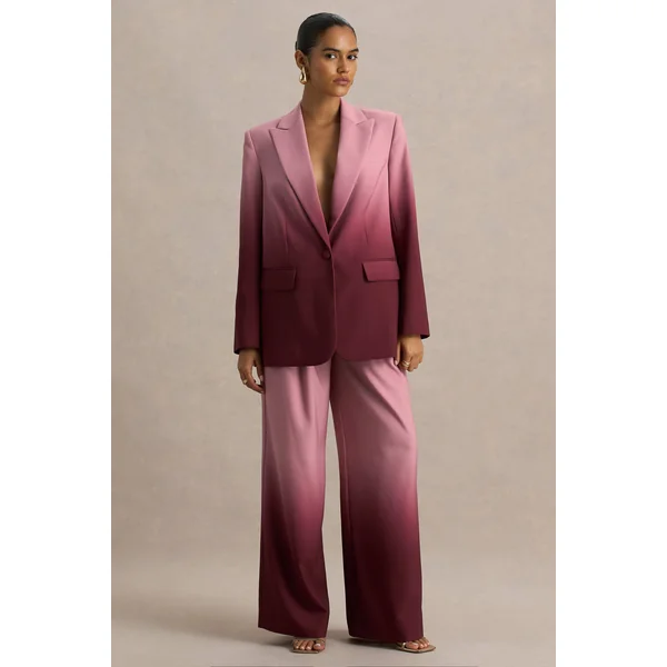 Enya | Blazer satiné ombré cerise à décolleté plongeant