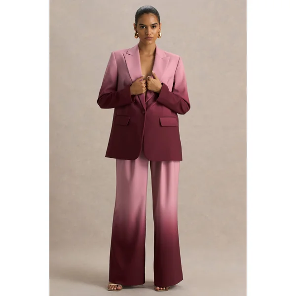 Enya | Blazer satiné ombré cerise à décolleté plongeant