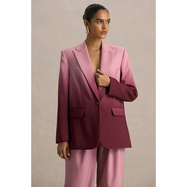 Enya | Blazer satiné ombré cerise à décolleté plongeant