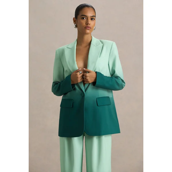 Enya | Blazer satiné ombré émeraude à col plongeant