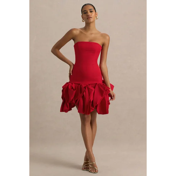 Erica | Mini-robe rouge à jupe bouffante avec volants
