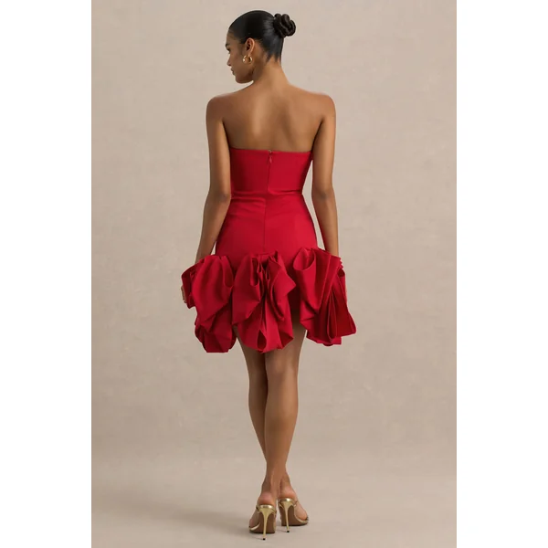 Erica | Mini-robe rouge à jupe bouffante avec volants