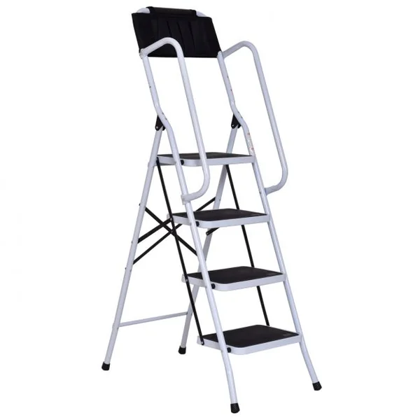 Escabeau 4 grandes marches antidérapantes Echelle avec mains courantes, Pliable, Capacité 150 kg, 51 x 84 x 154 cm