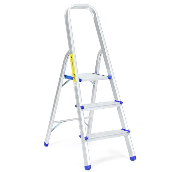 Escabeau Marchepied Echelle Pliable à 3 Marches avec Plateau à Outil Capacité 150 Kg en Aluminium Blanc Argenté