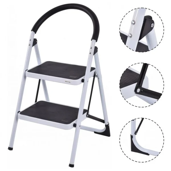 Escabeau Pliable Antidérapant 2 marches Marchepied 87*49*47cm Charge max. 150 kg Hauteur de travail: env. 210 cm