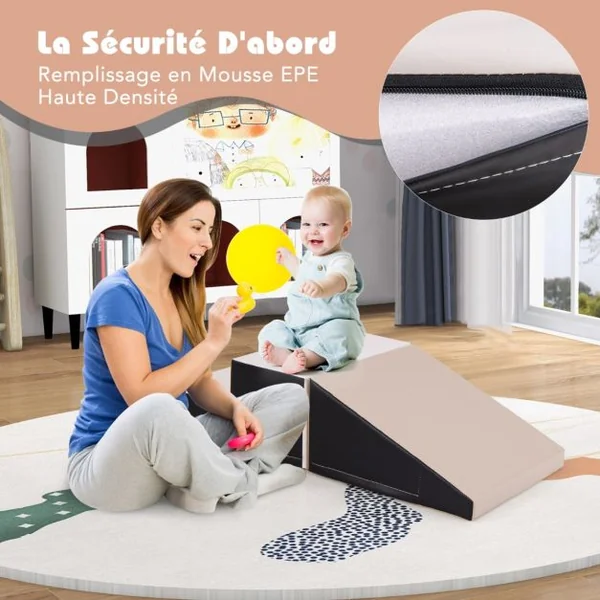 Escalier et Toboggan pour Nourrissons et Tout-Petits Ensemble de Jeux Doux pour Enfants Blocs en Mousse Douce Jaune/Gris/Violet