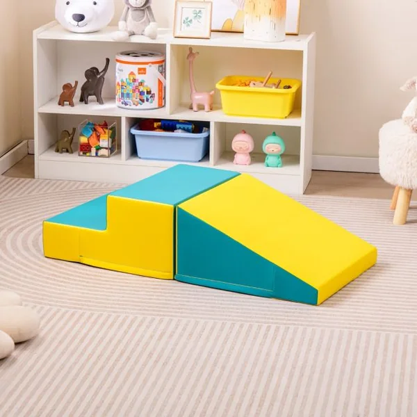 Escalier et Toboggan pour Nourrissons et Tout-Petits Ensemble de Jeux Doux pour Enfants Blocs en Mousse Douce Vert et Jaune