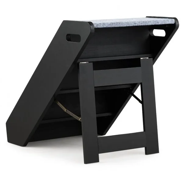 Escalier Pliable pour Animaux de Compagnie à 4 Marches avec Tapis en Peluche en Mdf 41x61x53cm Noir et Gris
