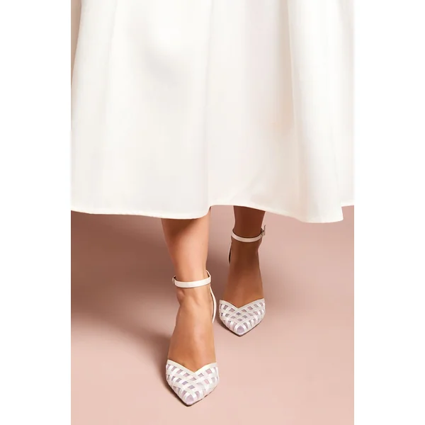 Escarpins de Mariée Sophia en Satin et Détail Mesh à Talon Stiletto Haut