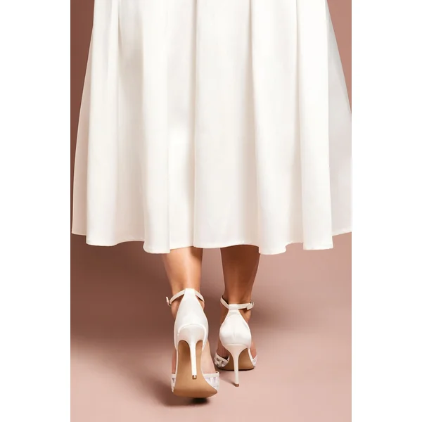 Escarpins de Mariée Sophia en Satin et Détail Mesh à Talon Stiletto Haut