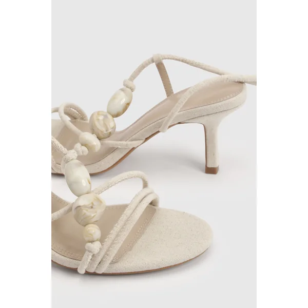 Escarpins Stiletto À Brides Asymétriques En Lin Avec Détails De Perles