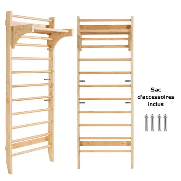 Espalier - Echelle de Gymnastique en Bois 80 x 50 x 220 CM Espalier Suédois Multifonctionnel pour Adulte et Enfant