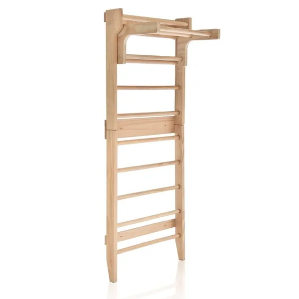 Espalier en Bois avec 10 Barres Fixes et Barre Horizontale Amovible pour Exercicer à Domicile 80X48X195 CM Charge 100 KG