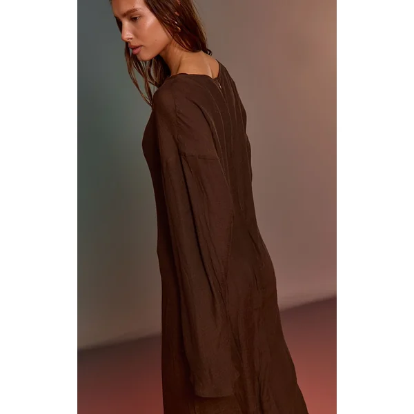 Espresso Robe Maxi De Plage Aspect Lin À Manches Évasées