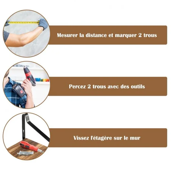 Etagere Murale en Bois et Métal Porte-Épices pour Cuisine Etagère à 2 Niveaux