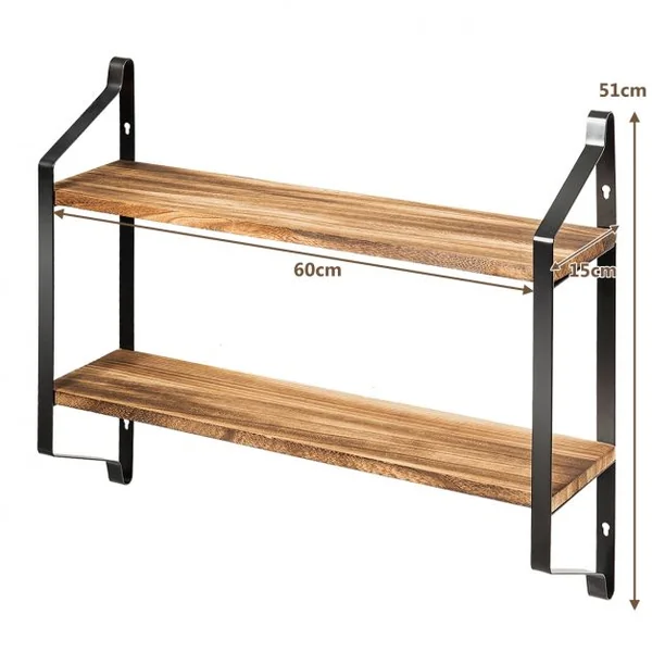 Etagere Murale en Bois et Métal Porte-Épices pour Cuisine Etagère à 2 Niveaux