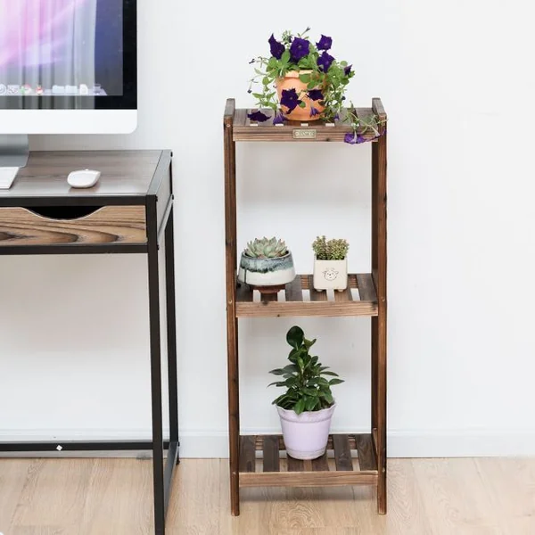 Etagère Colonne en Bois Etagère de Rangement 3 Niveaux, pour Cuisine Salon Chambre Jardin, 34x25x88cm, Couleur naturel