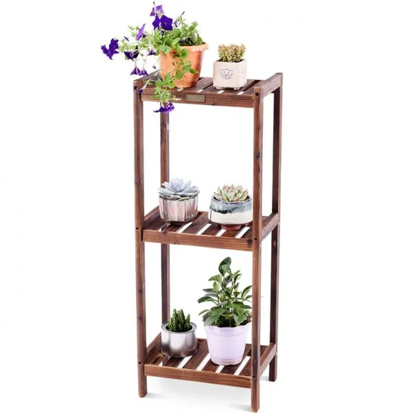 Etagère Colonne en Bois Etagère de Rangement 3 Niveaux, pour Cuisine Salon Chambre Jardin, 34x25x88cm, Couleur naturel