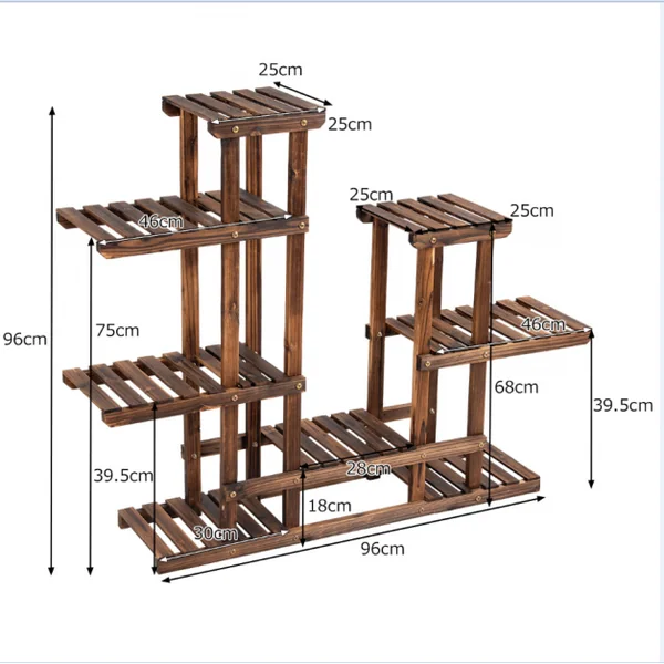 Etagère d’Affichage Support de Pot de Fleurs à 6 Niveaux Décalés en Bois de Sapin, 119x25x96cm, Naturel