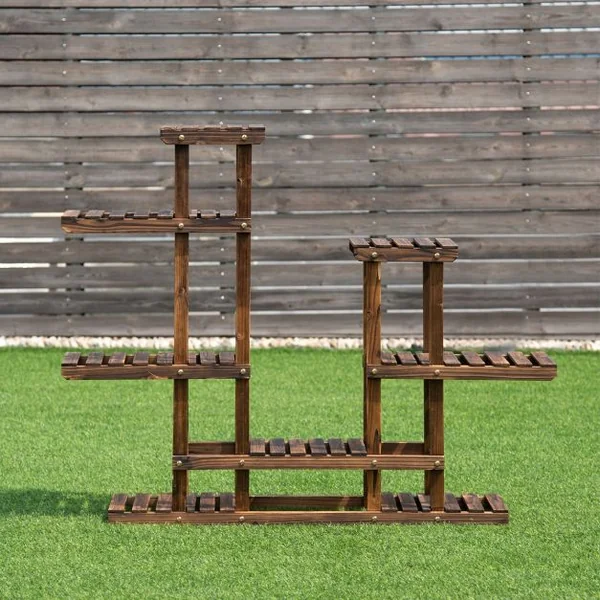 Etagère d’Affichage Support de Pot de Fleurs à 6 Niveaux Décalés en Bois de Sapin, 119x25x96cm, Naturel