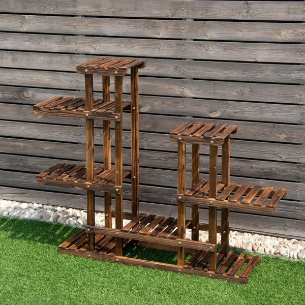 Etagère d’Affichage Support de Pot de Fleurs à 6 Niveaux Décalés en Bois de Sapin, 119x25x96cm, Naturel