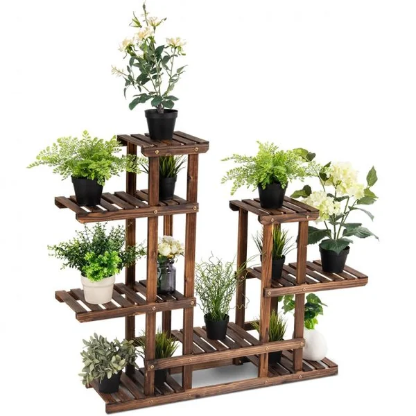 Etagère d’Affichage Support de Pot de Fleurs à 6 Niveaux Décalés en Bois de Sapin, 119x25x96cm, Naturel