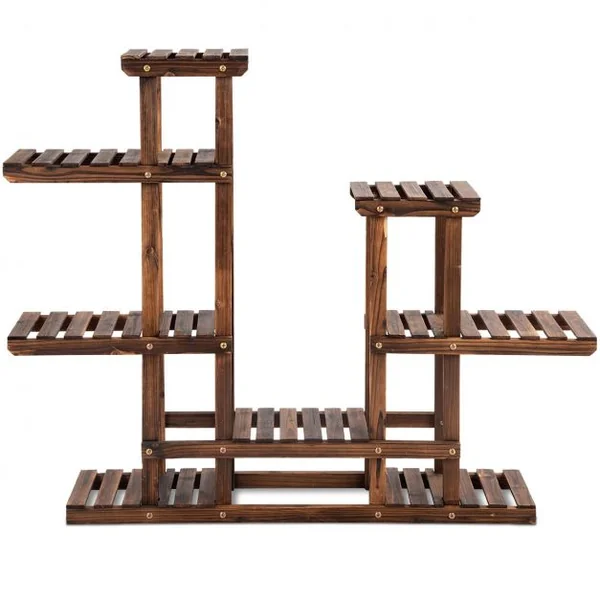 Etagère d’Affichage Support de Pot de Fleurs à 6 Niveaux Décalés en Bois de Sapin, 119x25x96cm, Naturel