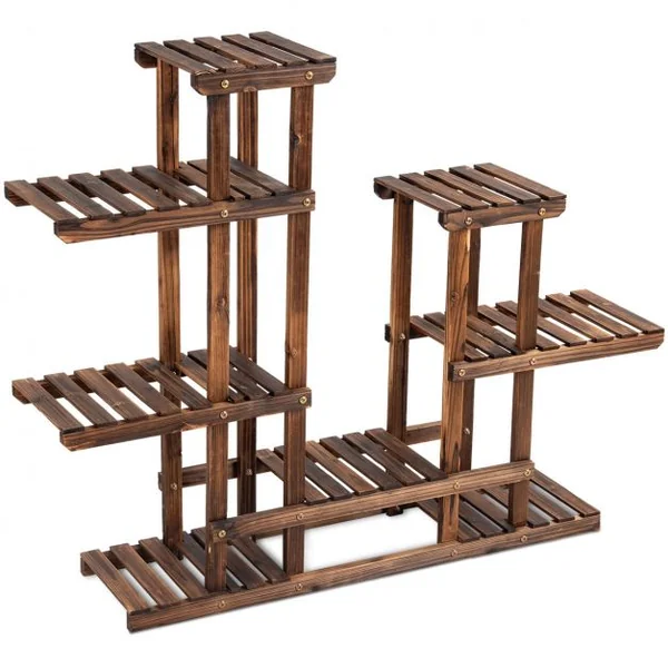 Etagère d’Affichage Support de Pot de Fleurs à 6 Niveaux Décalés en Bois de Sapin, 119x25x96cm, Naturel