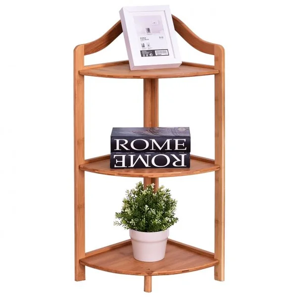 Etagère d’Angle en Bambou à 3 Niveaux Bonne Résistance à l’Humidité 33 x 33 x 85 cm