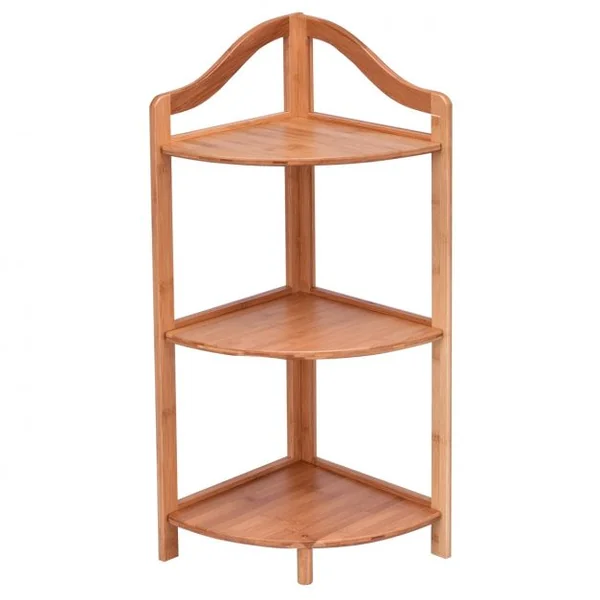 Etagère d’Angle en Bambou à 3 Niveaux Bonne Résistance à l’Humidité 33 x 33 x 85 cm