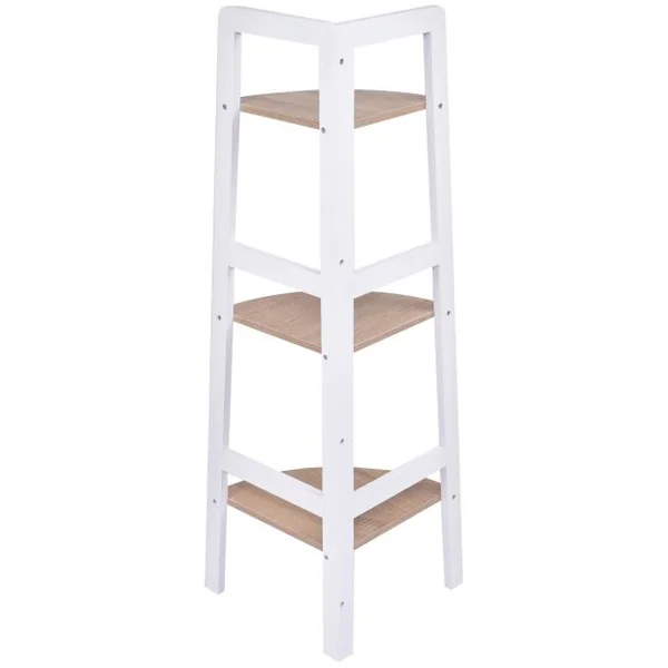 Etagère d'angle Meuble d'angle à 3 niveaux Bibliothèque Support de plantes en MDF, 32x32x103cm, Blanc-naturel